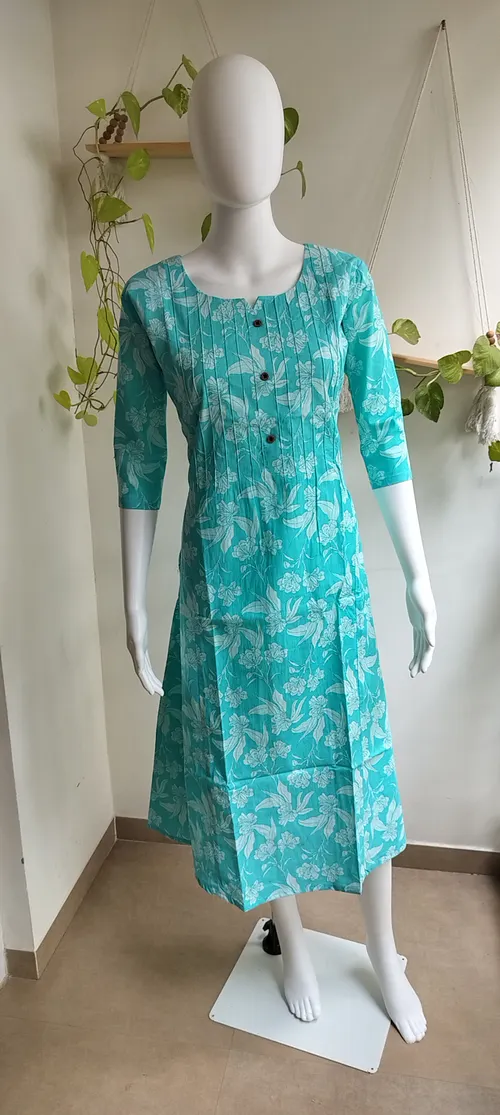 Floral Aline Kurti - Turquoise